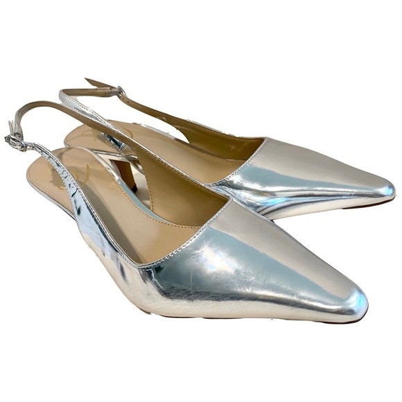 NWT Sam Edelman Bianka Slingback Silver Metallic Kitten Heel Pump Size 9 - Picture 11 of 14
